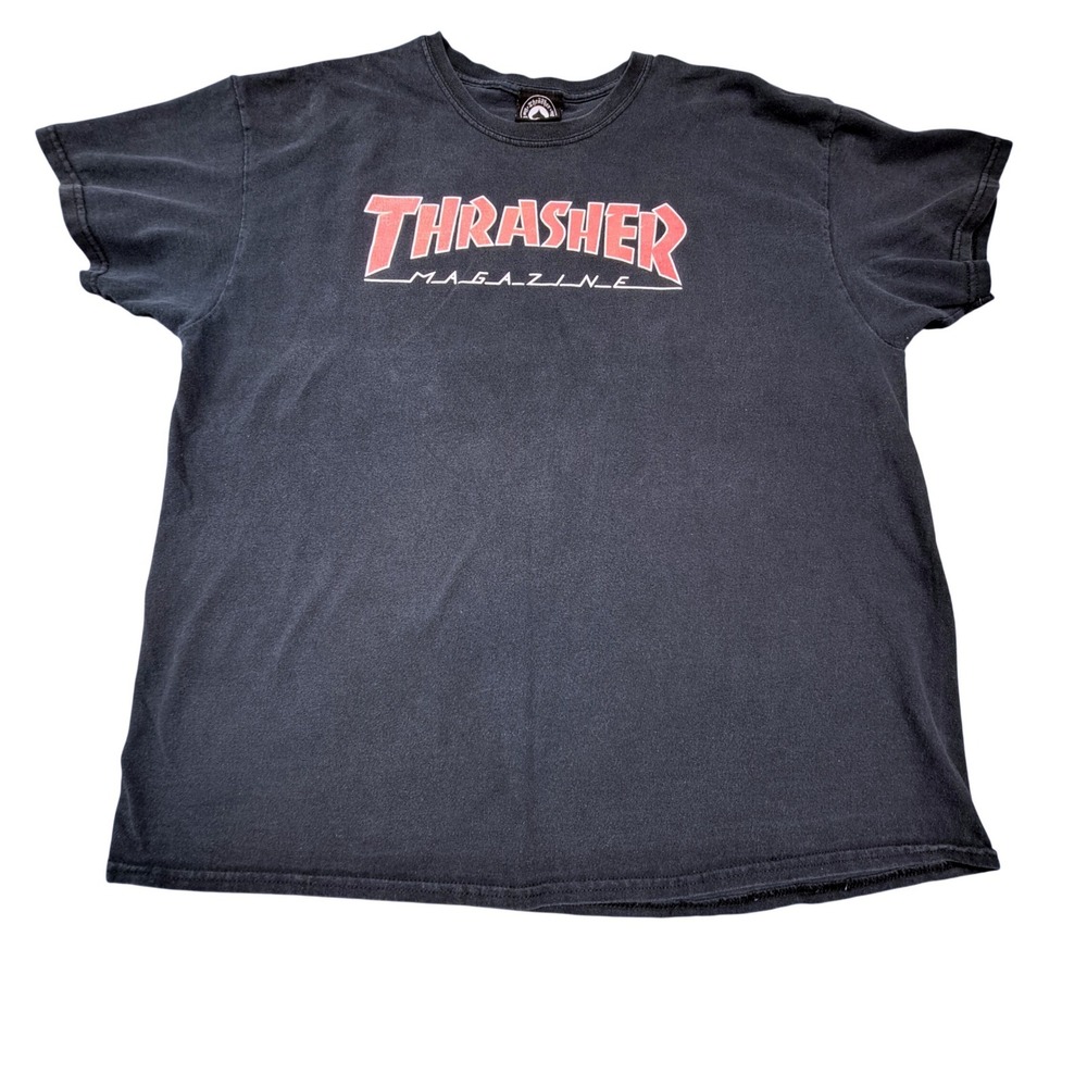Y2K Thrasher Magazine Graphic T-Shirt Black Red Logo Skate XL